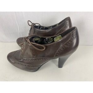 Bongo Women Dark Brown Lace Up Wingtip High Heel Ankle Booties‎ Size 9 M